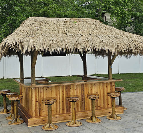 8x6 custom red cedar tiki bar. Backyard bar, thatched roof, entertainment, palapa, bar stool,
